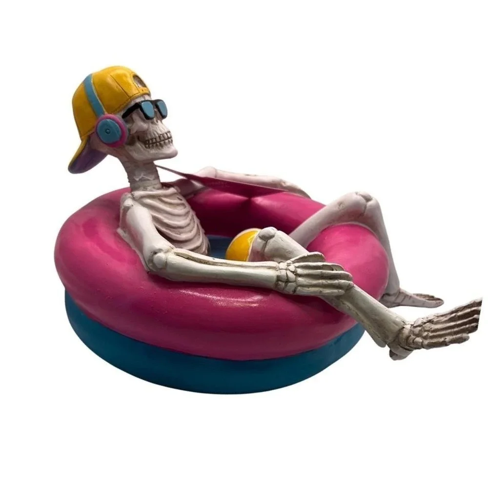 Halloween Skeleton Figure Wearing Sunglasses & Headphones in Pink Float TikTok